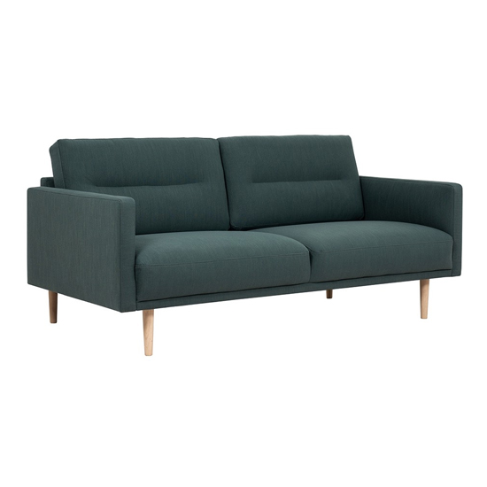 Photo of Nexa fabric 2 seater sofa in dark green with oak legs