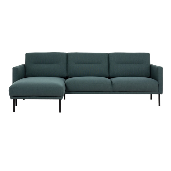 Photo of Nexa fabric left handed corner sofa in dark green and black leg