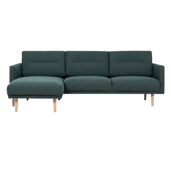 Photo of Nexa fabric left handed corner sofa in dark green with oak legs