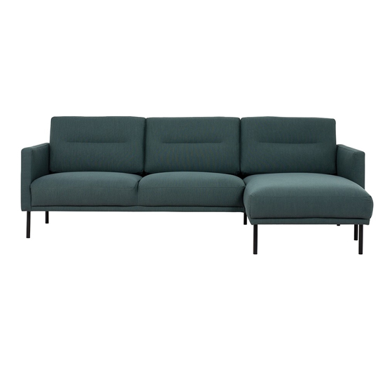 Photo of Nexa fabric right handed corner sofa in dark green and black leg