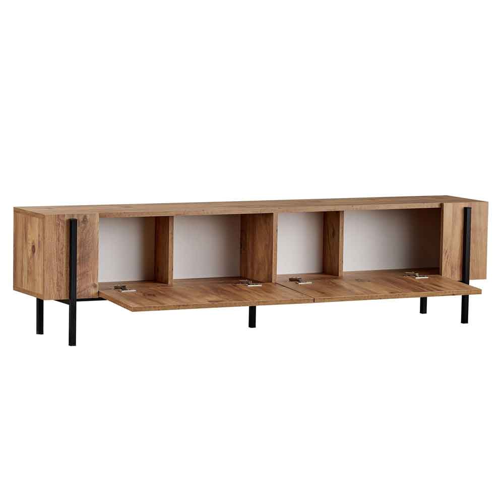 Nexio Wooden TV Stand with Metal Legs in Atlantic Pine and Black