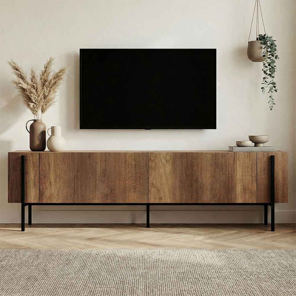 Nexio Wooden TV Stand with Metal Legs in Barok Walnut and Black