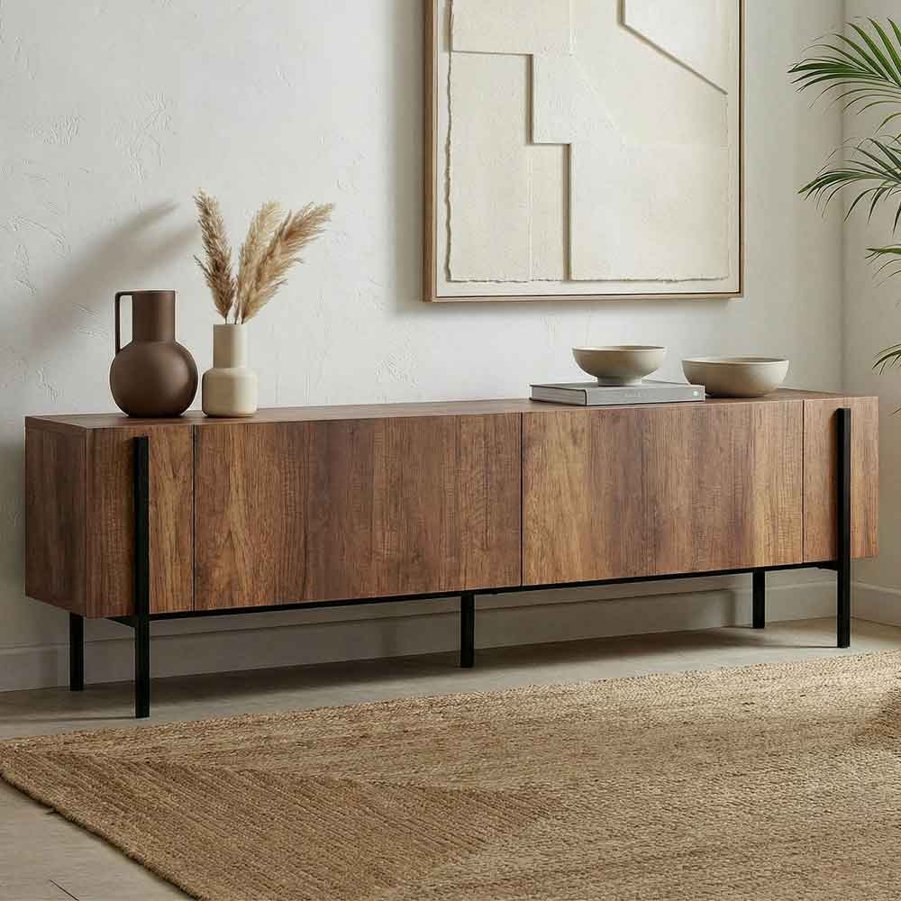 Nexio Wooden TV Stand with Metal Legs in Barok Walnut and Black