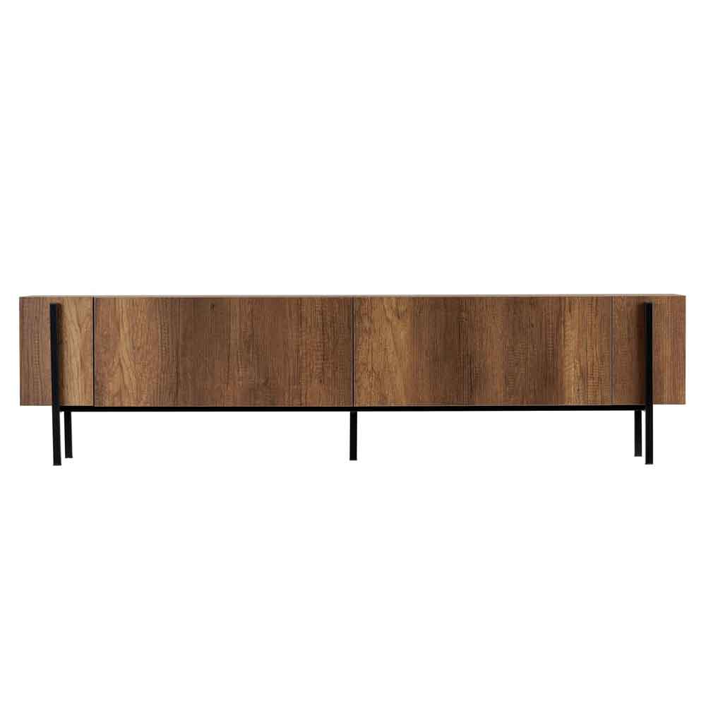 Nexio Wooden TV Stand with Metal Legs in Barok Walnut and Black