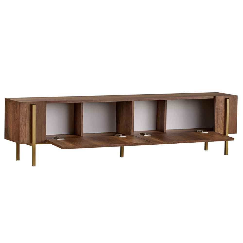 Nexio Wooden TV Stand with Metal Legs in Barok Walnut and Gold