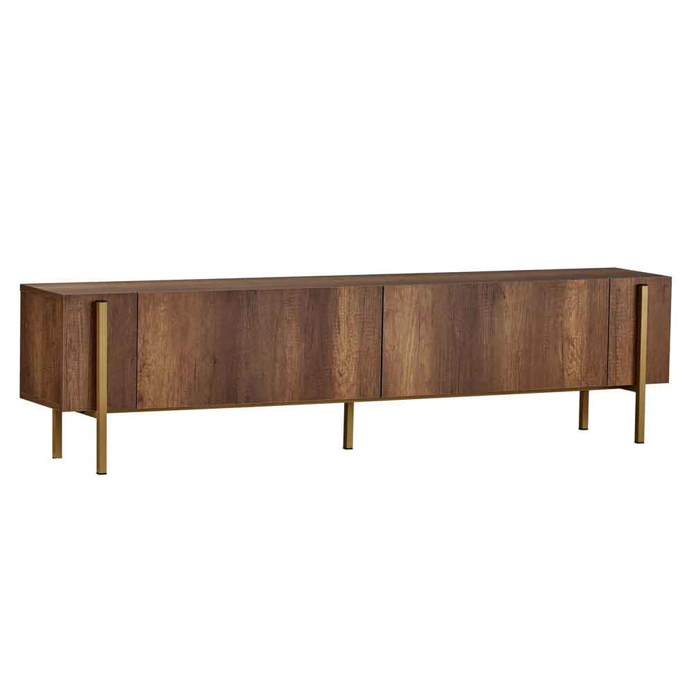 Nexio Wooden TV Stand with Metal Legs in Barok Walnut and Gold