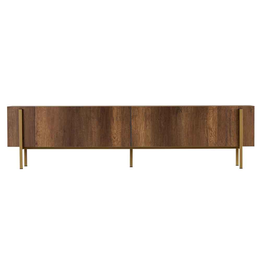 Nexio Wooden TV Stand with Metal Legs in Barok Walnut and Gold