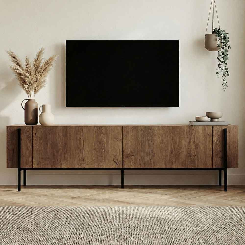 Nexio Wooden TV Stand with Metal Legs in Kafkas Oak and Black