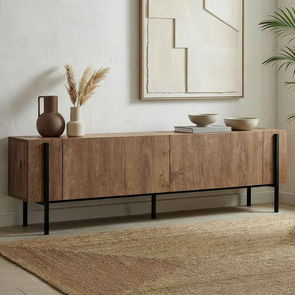Nexio Wooden TV Stand with Metal Legs in Kafkas Oak and Black