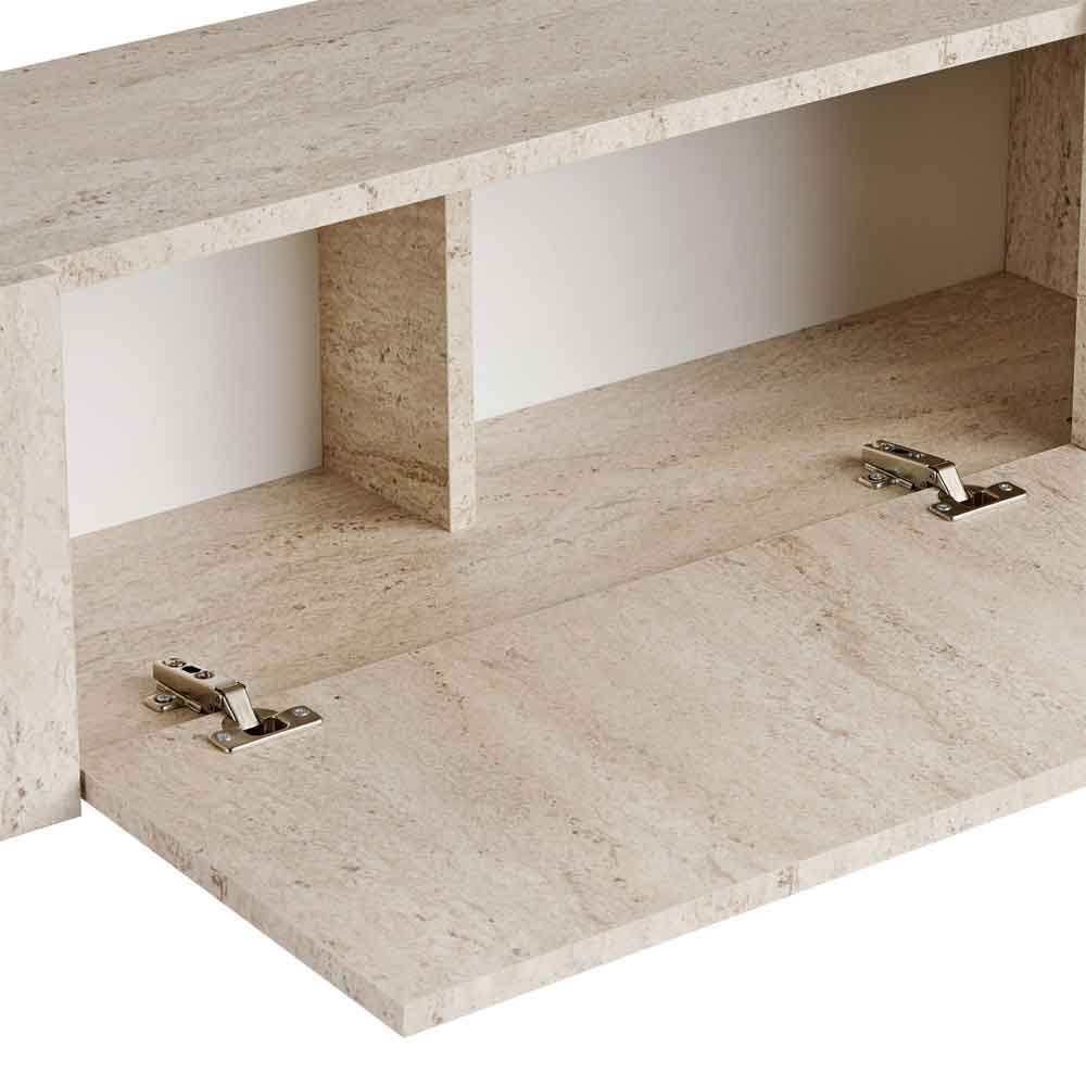 Nexio Wooden TV Stand with Metal Legs in Travertine Marble Effect and Gold