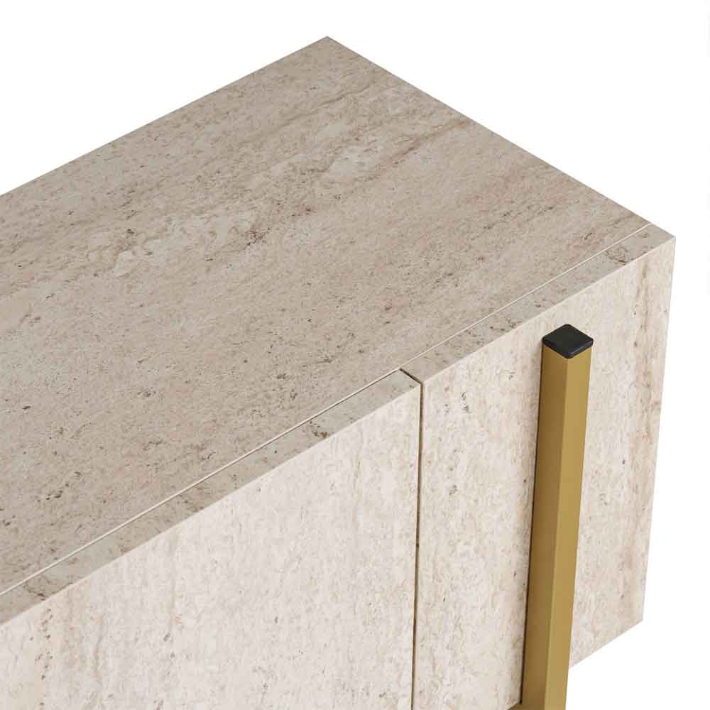 Nexio Wooden TV Stand with Metal Legs in Travertine Marble Effect and Gold