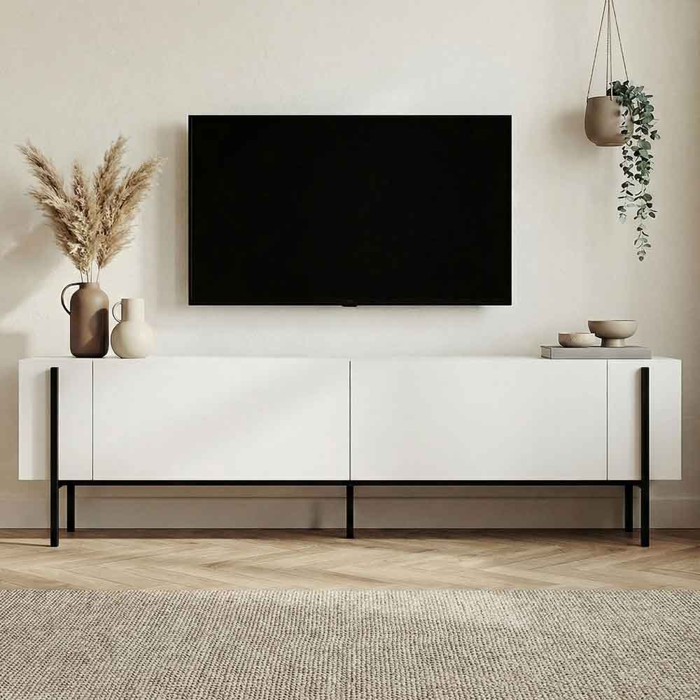 Nexio Wooden TV Stand with Metal Legs in White and Black