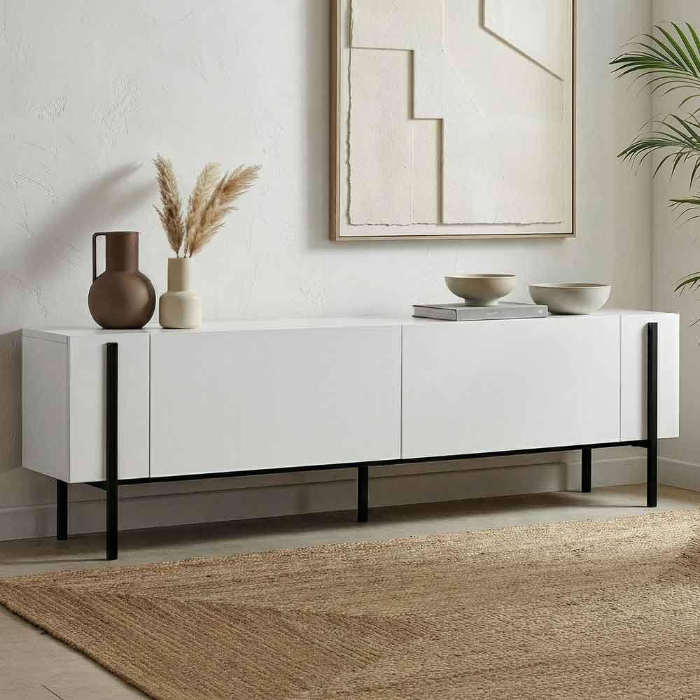 Nexio Wooden TV Stand with Metal Legs in White and Black