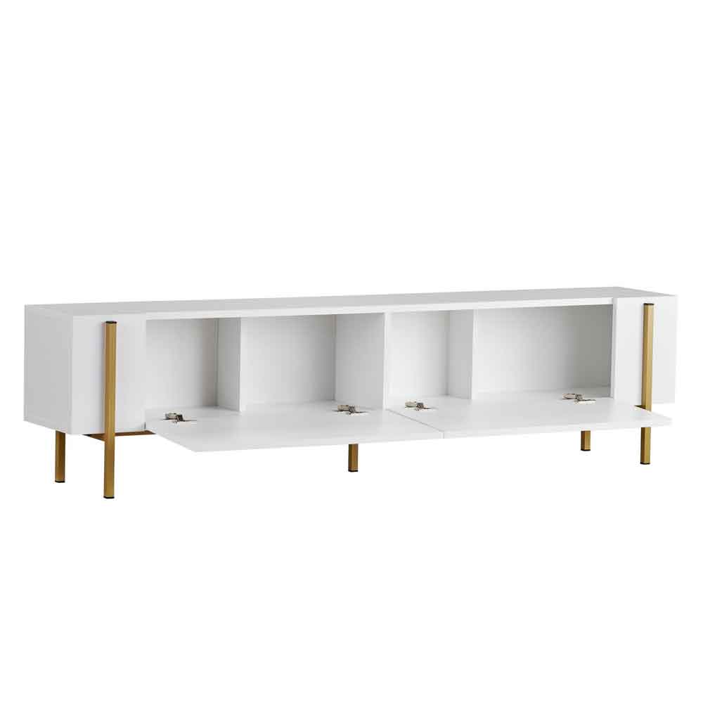 Nexio Wooden TV Stand with Metal Legs in White and Gold