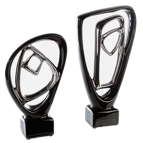Nexus Ceramic Set Of 2 Sculpture In Black And Silver
