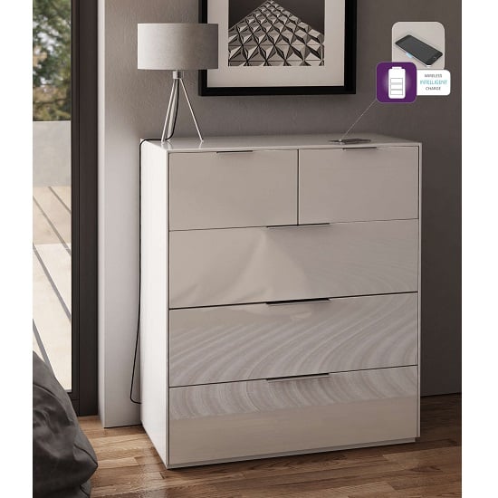 Nexus Wooden Wide Chest Of Drawers In White High Gloss