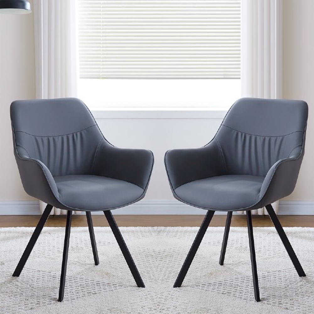Niceville Dark Grey PU Leather Dining Chairs In Pair