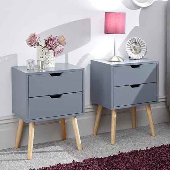 Photo of Niceville dark grey wooden 2 drawers bedside cabinets in pair