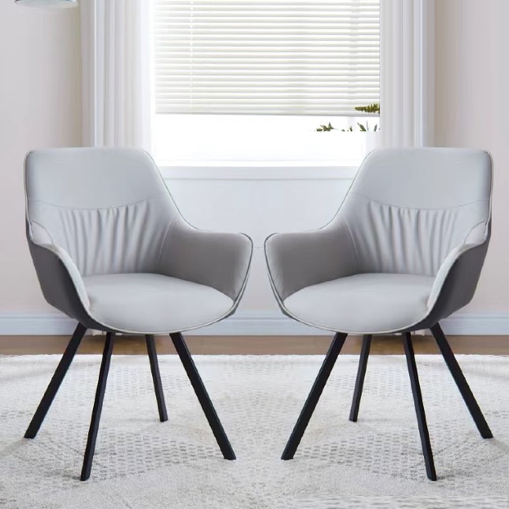 Niceville Dual Tone Grey PU Leather Dining Chairs In Pair