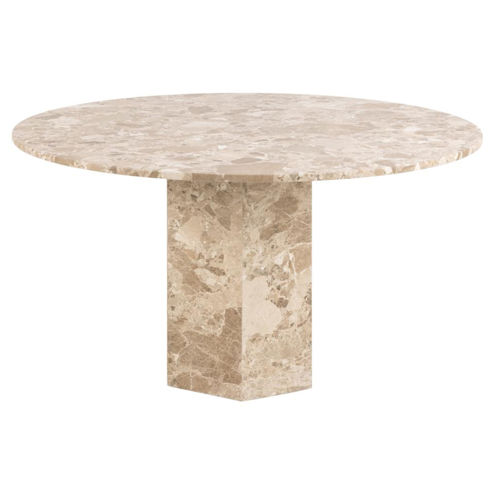 Niceville Marble Round Dining Table In Matt Latte Brown