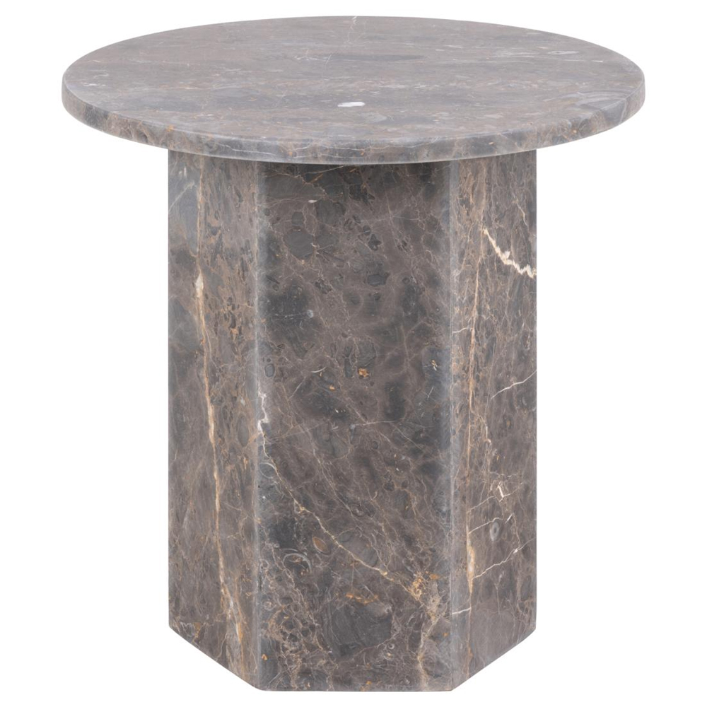 Niceville Marble Round Side Table In Matt Brown Marron