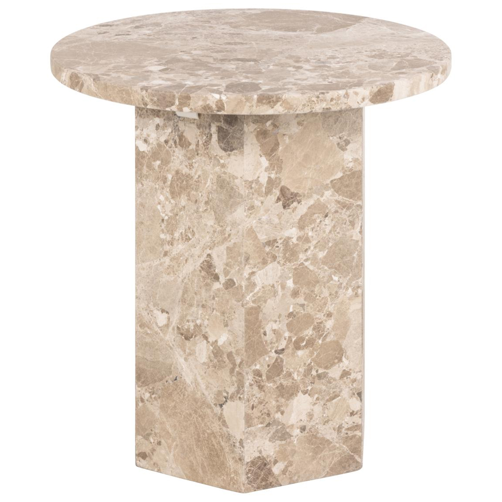 Niceville Marble Round Side Table In Matt Latte Brown