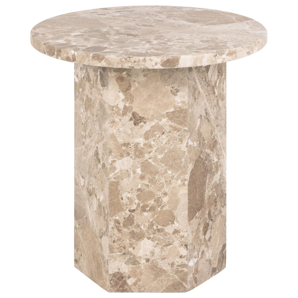 Niceville Marble Round Side Table In Matt Latte Brown