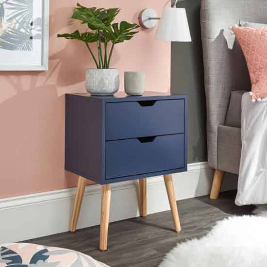 Photo of Norwich wooden 2 drawers bedside cabinet in blue