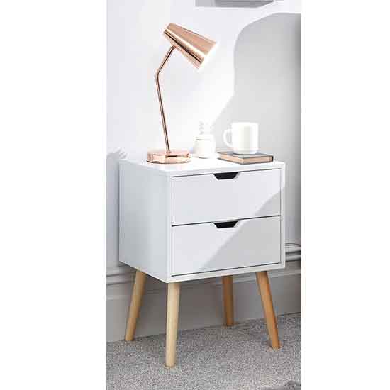 Photo of Niceville wooden 2 drawers bedside cabinet in white