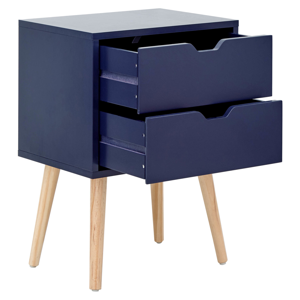 Niceville Wooden Bedside Cabinet With 2 Drawers In Blue