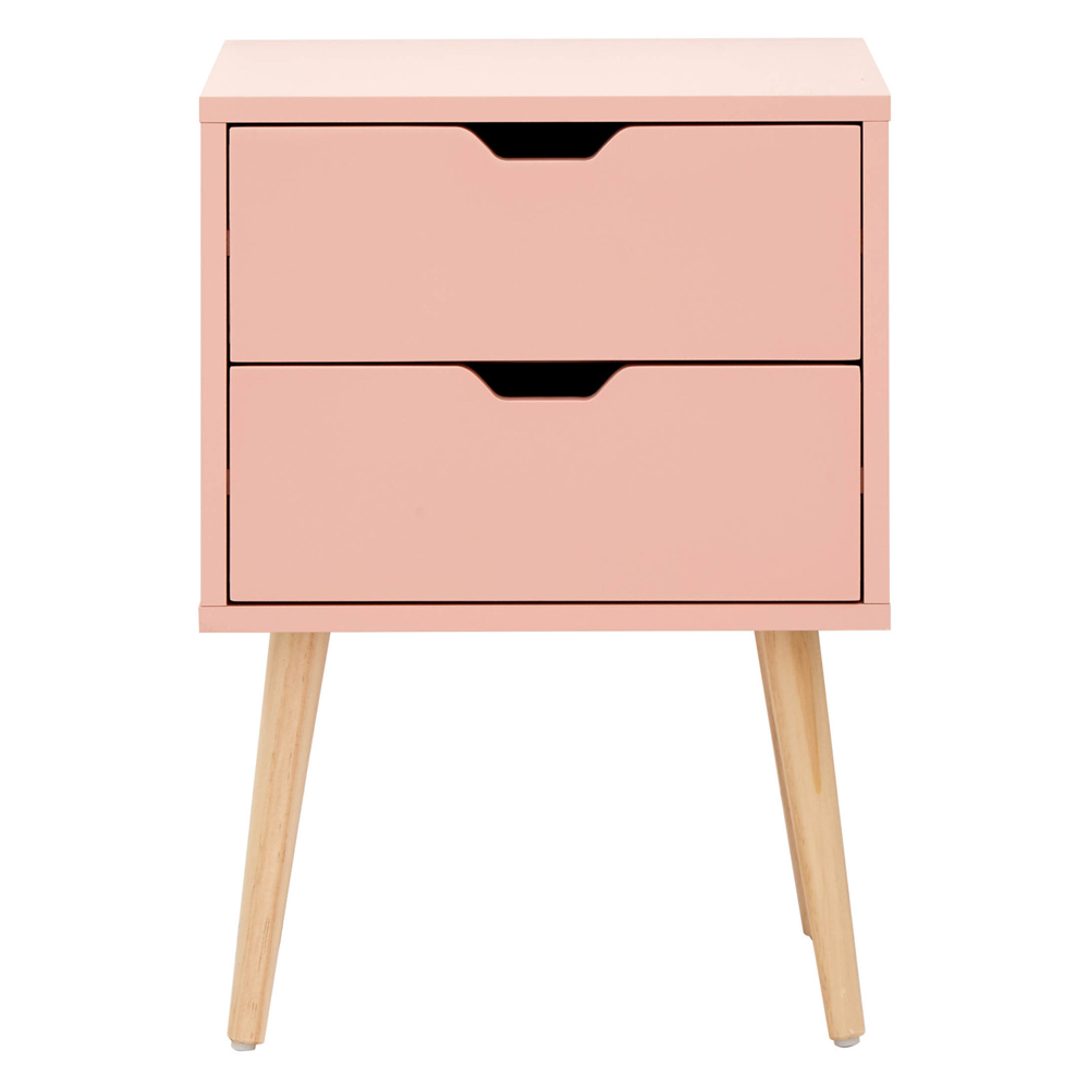 Niceville Wooden Bedside Cabinet With 2 Drawers In Coral Pink