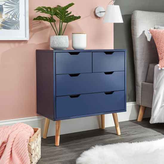 Product photograph of Norwich Wooden Chest Of 4 Drawers In Nightshadow Blue from Furniture in Fashion