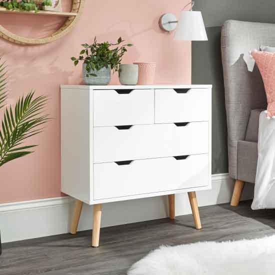 Product photograph of Norwich Wooden Chest Of 4 Drawers In White from Furniture in Fashion