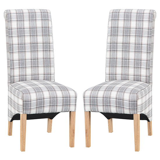 Photo of Nichols cappuccino fabric scroll back dining chairs in pair