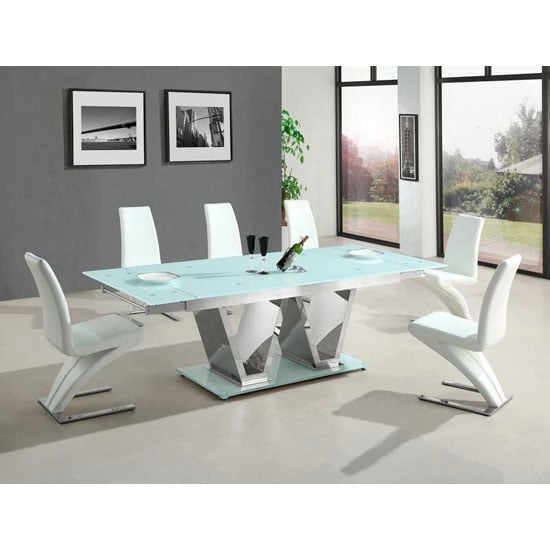 Read more about Nico extending glass dining table with 6 white dining chairs