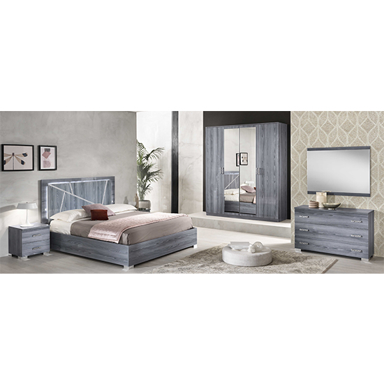 Nicole LED High Gloss King Size Bed In Grey_2