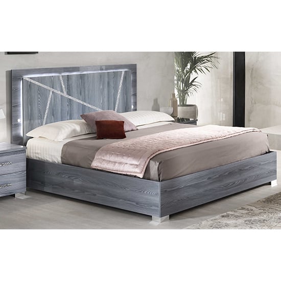 Nicole LED High Gloss King Size Bed In Grey