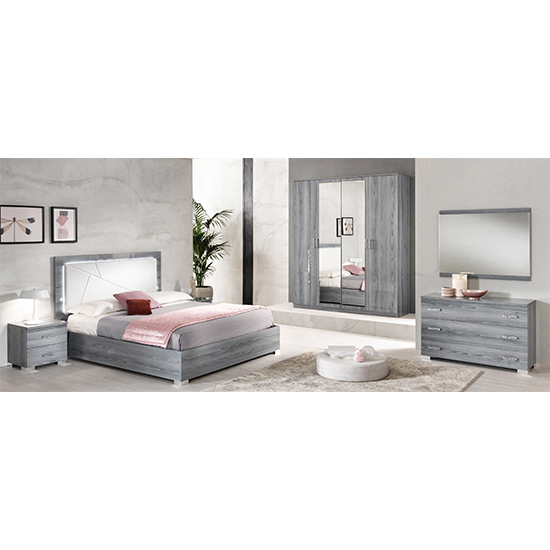 Nicole LED Gloss King Size Bed With PU Headboard In Grey_3