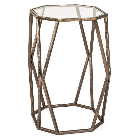 Product photograph of Nicole Glass Side Table In Clear With Antique Bronze Frame from Furniture in Fashion