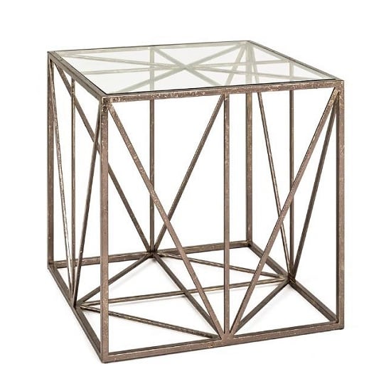 Read more about Nicole glass end table in clear with antique bronze frame