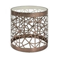 Nicole Glass Side Table Round In Clear With Antique Bronze Frame