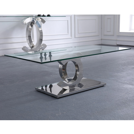 Niel Clear Glass Coffee Table With Silver Stainless Steel Legs