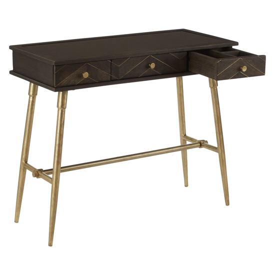 Nikawiy Wooden Console Table In Grey And Antique Brass