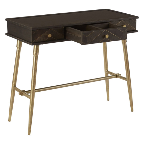 Nikawiy Wooden Console Table In Grey And Antique Brass