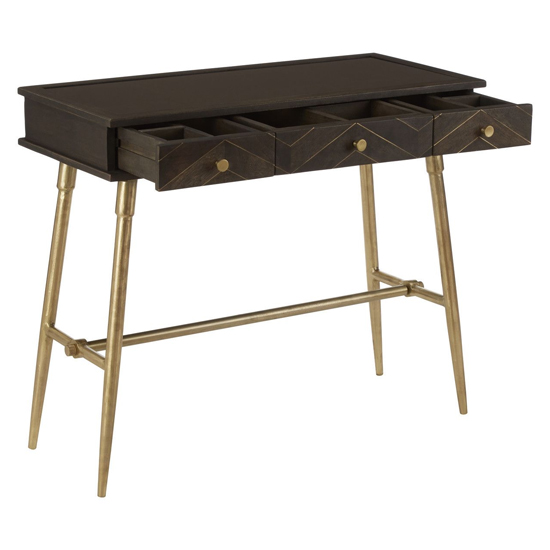 Nikawiy Wooden Console Table In Grey And Antique Brass