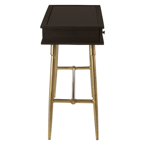 Nikawiy Wooden Console Table In Grey And Antique Brass