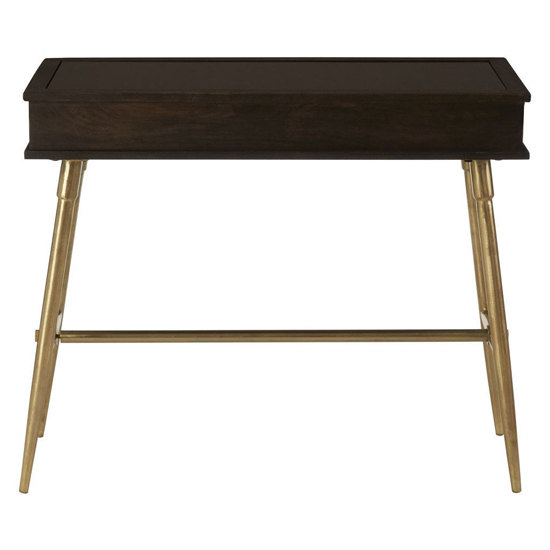 Nikawiy Wooden Console Table In Grey And Antique Brass