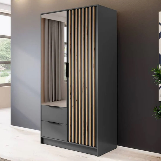Product photograph of Niles Mirrored Wardrobe With 2 Hinged Doors In Graphite from Furniture in Fashion