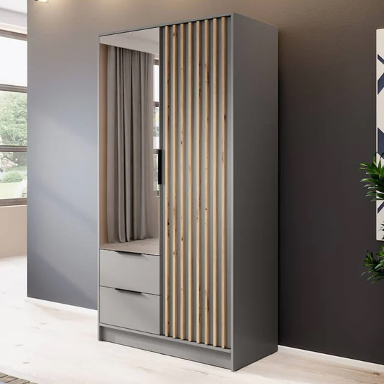 Product photograph of Niles Mirrored Wardrobe With 2 Hinged Doors In Grey from Furniture in Fashion