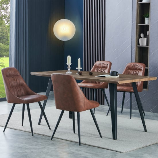Read more about Niles wooden dining table in natural with 4 calhoun tan chairs